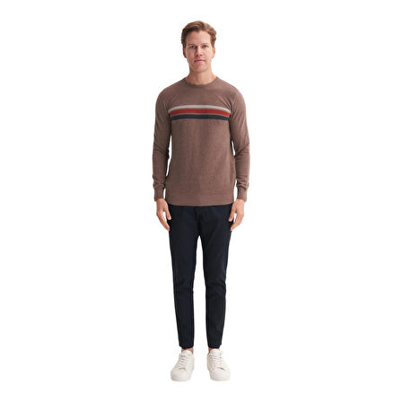 KAZAKSoft Touch Slim Fit Basic Çizgi Baskılı Bisiklet Yaka Kazak