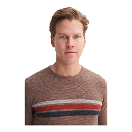 KAZAKSoft Touch Slim Fit Basic Çizgi Baskılı Bisiklet Yaka Kazak