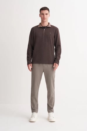 Slim Fit Dik Yaka Pamuk Karışımlı Selanik Sweatshirt