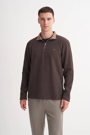 Slim Fit Dik Yaka Pamuk Karışımlı Selanik Sweatshirt