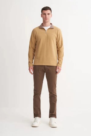 Slim Fit Dik Yaka Pamuk Karışımlı Selanik Sweatshirt