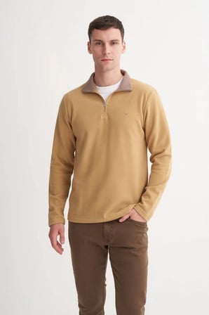 Slim Fit Dik Yaka Pamuk Karışımlı Selanik Sweatshirt