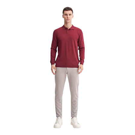 Slim Fit Viskon Kumaş Basic Polo Yaka Kazak