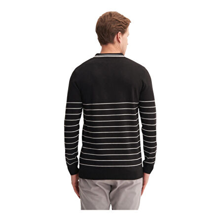 Slim Fit Viskon Dokulu Basic Çizgi Detaylı Polo Yaka Kazak-33020