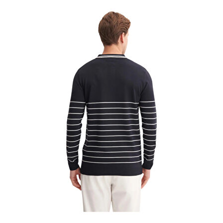 Slim Fit Viskon Dokulu Basic Çizgi Detaylı Polo Yaka Kazak-33020