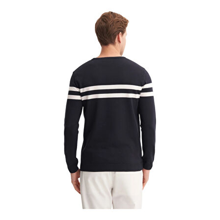 Slim Fit Viskon Kumaş Basic İki Çizgili Bisiklet Yaka Kazak