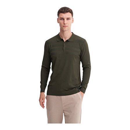 KAZAK Slim Fit Viskon Karışımlı Basic Polo Yaka Kazak