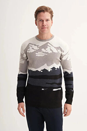 Cazador Vintage Soft Touch Slim Fit Bisiklet Yaka Desenli Kazak-33235