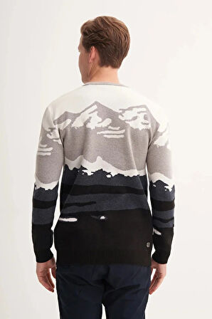 Cazador Vintage Soft Touch Slim Fit Bisiklet Yaka Desenli Kazak-33235