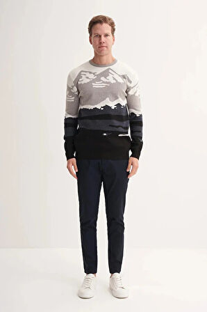 Cazador Vintage Soft Touch Slim Fit Bisiklet Yaka Desenli Kazak-33235