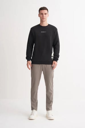 Kalın Diyagonal Dokulu %100 Pamuk 3 İplik Regular Fit Sweatshirt