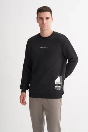 Kalın Diyagonal Dokulu %100 Pamuk 3 İplik Regular Fit Sweatshirt