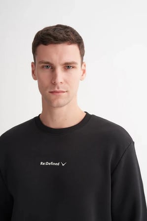 Kalın Diyagonal Dokulu %100 Pamuk 3 İplik Regular Fit Sweatshirt