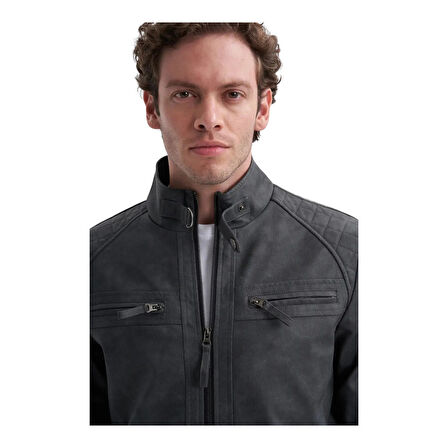 Erkek PU Deri Mont 10620 Siyah