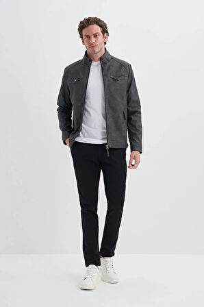 Cazador Slim Fit Vintage PU Deri Karışımlı Mont-10620 Gri