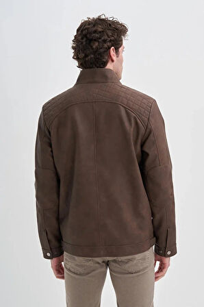 Cazador Slim Fit Vintage PU Deri Karışımlı Mont-10620 S. Kahve