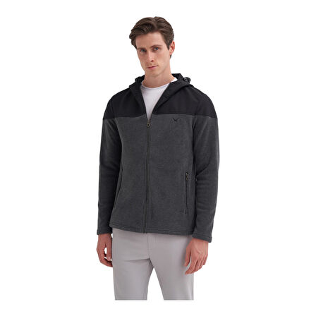 Erkek Kapüşonlu Polar Kumaş Basic Regular Fit Sweat Hırka-56390