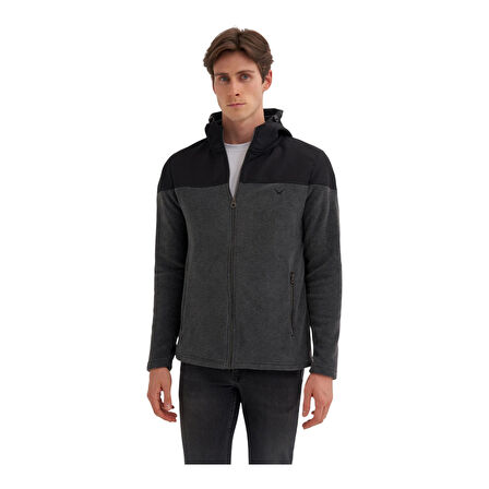 Erkek Kapüşonlu Polar Kumaş Basic Regular Fit Sweat Hırka-56390