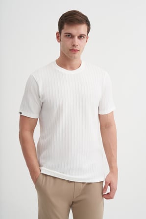 Cazador Erkek Bisiklet Yaka Örme Desen T shirt 40510 Beyaz