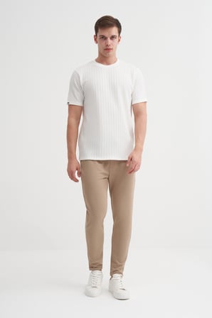 Cazador Erkek Bisiklet Yaka Örme Desen T shirt 40510 Beyaz
