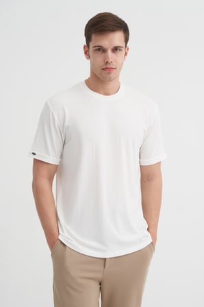 Cazador Bisiklet Yaka Dokulu Erkek T-shirt 42530 Beyaz