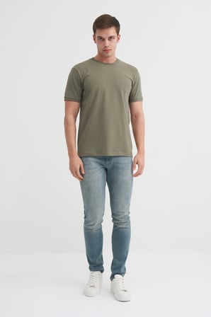 Cazador Erkek Haki Bisiklet Yaka T-shirt 46200