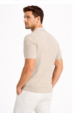 Cazador Erkek Polo Yaka Desenli Triko T-shirt 34215 Taş 