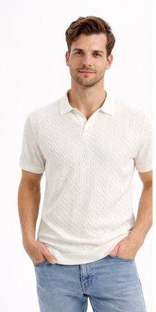 Cazador Erkek Polo Yaka Desenli Triko T-shirt 34215 Ekru