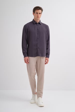 Cazador Erkek Tencel Regular Fit Gömlek Uzun Kol 20610 Antrasit