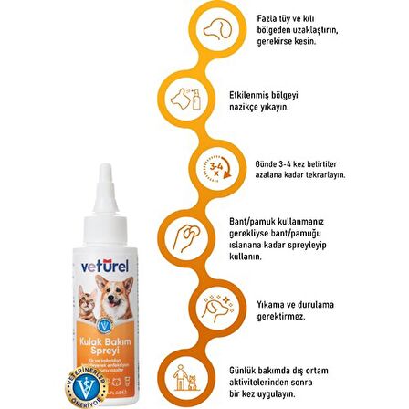 Vetürel Kedi Köpek Kulak bakım Spreyi 100 ml