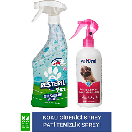 Resteril Hiyen Spreyi Pet 750ml Veturel Pati Temizleme 300ml Set  Pati Koku Giderici