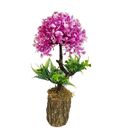 Bonsai Dekoratif Yapay Ağaç Yarım Top Kafalı Lila Bonzai 30CM