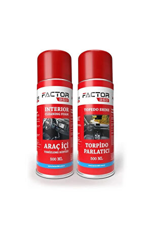 Factor360 Araç İçi Temizleme Köpüğü 500ml - Torpido Parlatıcı Sprey 500ml Avantajlı Paket