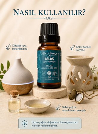 Minia Bahçe Relax Uçucu Yağ Karışımı – 10 ml | Lavanta, Paçuli, Adaçayı, Limon, Itır