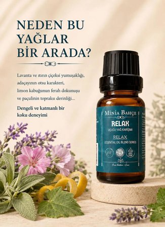 Minia Bahçe Relax Uçucu Yağ Karışımı – 10 ml | Lavanta, Paçuli, Adaçayı, Limon, Itır