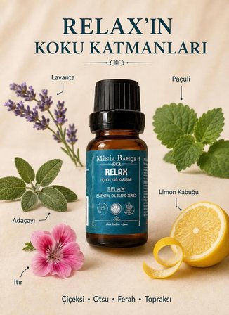 Minia Bahçe Relax Uçucu Yağ Karışımı – 10 ml | Lavanta, Paçuli, Adaçayı, Limon, Itır