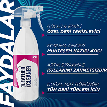 GYEON Q²M LeatherCleaner Strong Güçlü Deri Temizleyici - 1000 ml -Mat Görünüm Deri Koltuk Temizleme