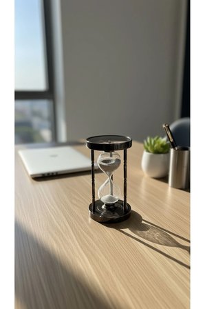 Füme Metal Çift Pusulalı Kum Saati 16 cm Siyah Kumlu Lüks Modern Masaüstü Hediyelik Aksesuar Tek Ebat