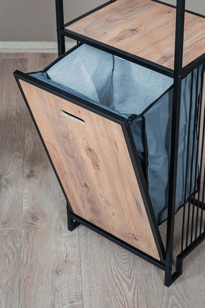 Kirli Sepetli Banyo Dolabı 3 Raflı Metal Düzenleyici Modern Çamaşır Sepetli Organizer Raf Siyah