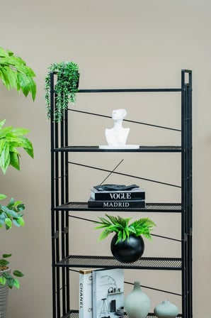 6 Raflı Metal Kitaplık, Modern Dekoratif Raf Ünitesi, Salon ve Ofis için Dosya Dolabı Standı Siyah