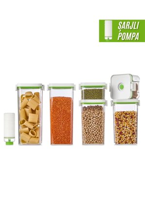 Şarjlı Vakum 6 Parça Saklama Kabı Seti 2 lt + 1,3 lt + 0,5 lt Gri