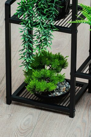 6 Raflı Siyah Metal Çiçeklik & Saksılık - Modern Dekoratif Balkon ve Salon Bitki Standı Siyah