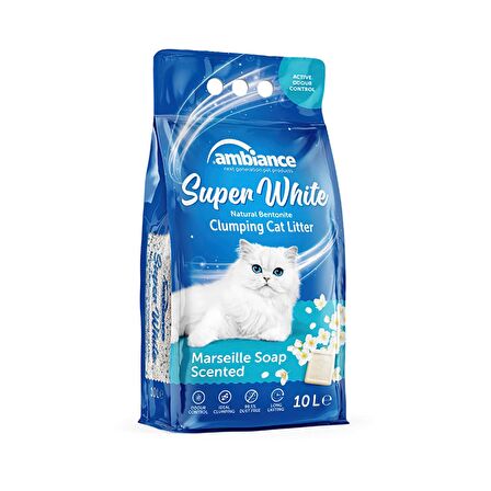 Ambiance Super White Marsilya Sabunlu İnce Taneli Kedi Kumu (10 L)