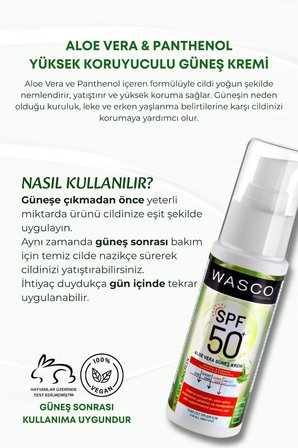 Aloe Vera Özlü Yüksek Koruyuculu 50 Spf+ Yatıştırıcı, Nemlendirici Güneş Kremi Aloe Veralı 50ml