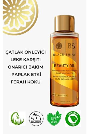 Black Shine Nemlendirici Ve Işıltı Etkili Leke Ve Çatlak Karşıtı Çok Amaçlı Mucizevi Bakım Ve Onarım Yağı 100ml BYXKRM0004