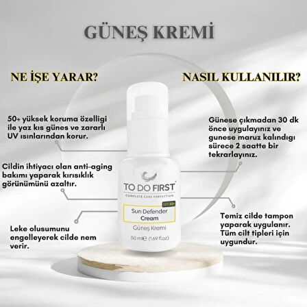 TO DO FIRST Leke ve Kırışıklık Karşıtı 50+ SPF Güneş Kremi 50 ML