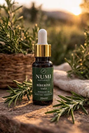 NUMI Naturals Biberiye Yağı 20 ml – Saf Uçucu Biberiye Yağı – Saç Bakım Yağı, Aromaterapi ve Masaj Yağı
