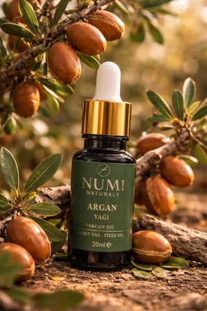 NUMI Naturals %100 Saf Argan Yağı 20 ml – Soğuk Sıkım Argan Oil | Saç, Cilt ve Bakım İçin Doğal Yağ