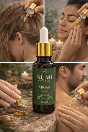 NUMI Naturals %100 Saf Argan Yağı 20 ml – Soğuk Sıkım Argan Oil | Saç, Cilt ve Bakım İçin Doğal Yağ
