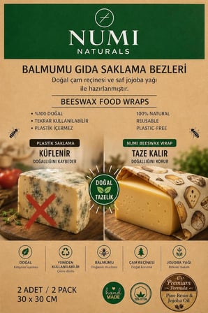 Numi Naturals Kahvaltı Tazelik Seti 2’Li 30X30 Cm Balmumu Gıda Saklama Bezi